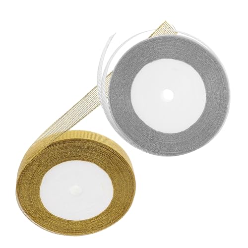 Healvian 2 Rollen Glitzerband Metallisches Glitzerband für Diy Bastelprojekte Geschenkverpackung und Weihnachtsdekoration Gold Silber pro Rolle von Healvian