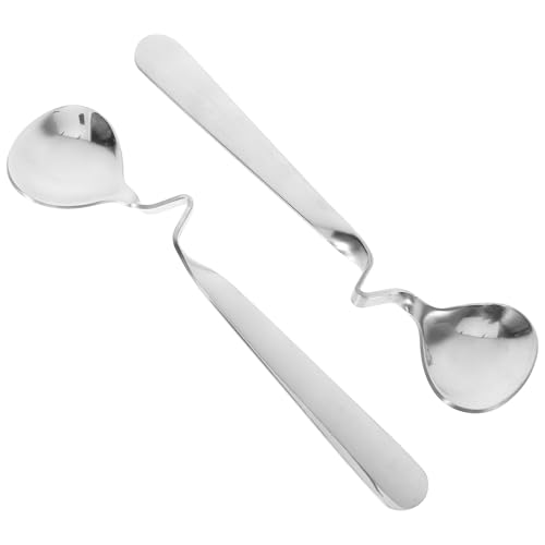 Healvian 2 Stück Honiglöffel Marmeladenlöffel Kaffeelöffel Mit Gebogener Griff Hängender Dessertlöffel Müslilöffel Teelöffel Rührlöffel für Tee Milch Kaffee Drink Milchshake Edelstahl von Healvian