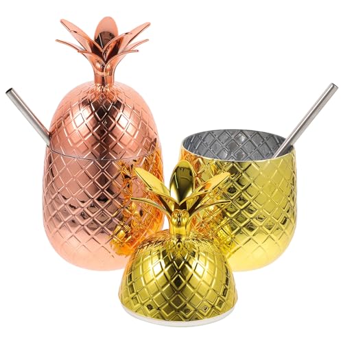 Healvian 2 Sets Ananas Becher Tropischer Mit Strohhalm Tropisches Cocktailglas Ananas Trinkbecher Hawaii Pineapple Mug Getränkebecher Für Strandparty Bar Alle kalten Getränke 500ML von Healvian