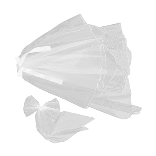 Healvian 2 Stück Eleganter Brautschleier Tüll Kurzer Schleier mit Haarkamm und Schleifen-design Leichter Haarschmuck für Braut Junggesellinnenabschied und Hochzeitsfeier von Healvian