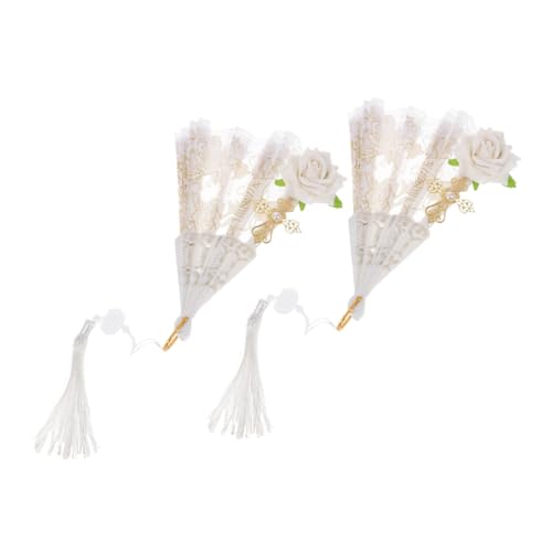 Healvian 2 Stück Eleganter Spitzen Handfächer Faltbarer Leichter Klappfächer mit Robustem Design Tragbar für Hochzeit Party Tanzperformance und Fotoshooting Vintage Europäischer Stil von Healvian