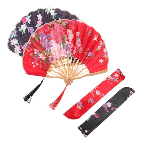 Healvian 2 Stück Faltbare Handfächer im Japanischen Stil Seiden Satin Rot und Schwarz für Hochzeiten Partys und Dekoration mit Praktischer Tragetasche von Healvian