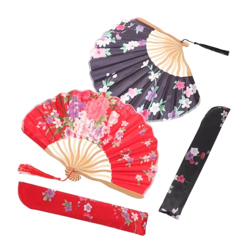 Healvian 2 Stück Japanische Faltfächer mit S Knochen Design Satin Handgefertigte Damenfächer für Hochzeiten Partys und Täglichen Gebrauch Rot und Schwarz Healvian 2 Stück Japanische Faltfächer mit S Knochen Design Satin Handgefertigte Damenfächer für Hochzeiten Partys und Täglichen Gebrauch Rot und Schwarz von Healvian