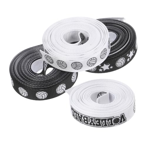 Healvian 4 Rollen Volleyballband Multifunktionales Dekoband aus Strapazierfähigem Polyester Satin für Sportpartys Haarschmuck und Bastelprojekte – 10mm Energisches Volleyball Druckdesign von Healvian
