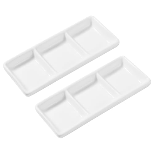 Healvian 2Pcs Rechteckige Keramik Servierschalen Mit 3 Fächern, 6 Zoll Weiße Soßenschalen Für Gewürze, Sojasauce Und Dips, Spülmaschinen- Und Mikrowellengeeignet von Healvian