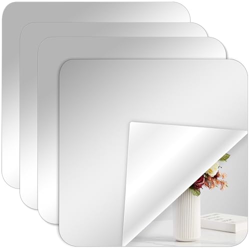 Healvian 4 Stück Spiegel Badezimmer Abnehmbarer Klebespiegel Spiegelfolie Wandspiegel Spiegelfolie Selbstklebende Spiegel Aufkleber Fliesenspiegel Klebespiegel Flexibler 30x30cm von Healvian