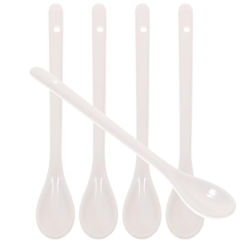 Healvian 5 Stück Keramiklöffel Lang Porzellan Löffel Eierlöffel Porzellan Kaffeelöffel Keramiklöffel Mokkalöffel Teelöffel Lange Griff Rührlöffel Suppenlöffel Dessertlöffel Long Handle Coffee Scoop von Healvian