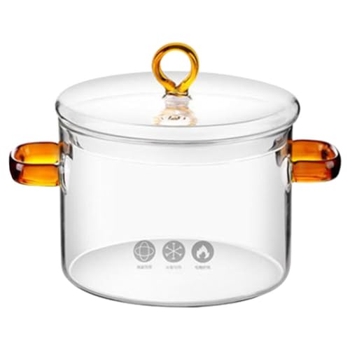 Healvian Hitzebeständiger Glastopf Mit Deckel Kochtopf Aus Borosilikatglas Für Induktionsherde Zum Zubereiten Von Nudelgerichten Suppen Und Babynahrung Transparent Mit Ambergriffen von Healvian