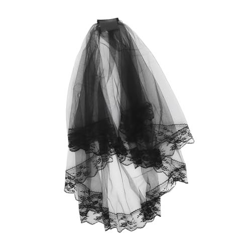 Healvian Vintage Brautschleier Tüll Eleganter Kurzer Hochzeitsschleier für Halloween Cosplay Kostümparty Handwerkskunst Leicht von Healvian