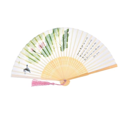 Healvian Vintage Chinesischer Bambus Fächer mit Lotusblumen-motiv Faltbarer Tanz-handfächer für Hochzeit Party Dekoration und Aufführungen Leicht und Tragbar von Healvian