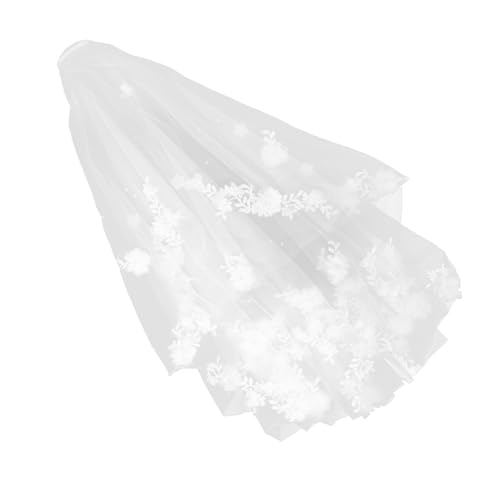 Healvian Weißer Brautschleier mit Doppeltem Tüll und Blumen-spitzenkante Handgefertigter Hochzeitsschleier mit Perlen Leichtes Atmungsaktives Design Haarschmuck mit Kamm für Braut und von Healvian