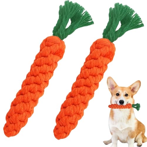 Heanvmyss 2PCS Carrot Dog Toys,Welpen Kauspielzeug,Beruhigende Spielzeug für Hunde,Geflochten Seil Spielzeug Hund für Interaktives,Hundespielzeug für Kleine Mittelgroße Welpen von Heanvmyss