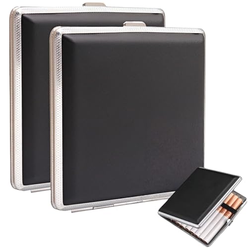 Heanvmyss 2PCS Leather Cigarette Case,Leder Metall Zigarettenetui aus für 20 Zigaretten,PU-Leder Metall Zigarettencase,Zigarettenbox für Damen,Herren,Geschenk(Schwarz) von Heanvmyss