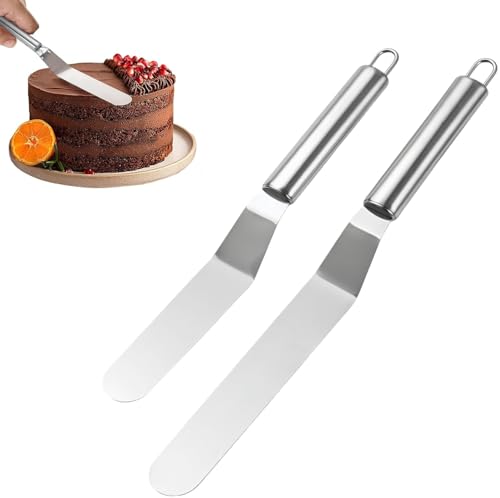 Heanvmyss 2PCS Stainless Steel Icing Spatula,Glasurspatel,Winkelpalette Torte,Edelstahl Zuckergussspatel,Tortenspachtel für Dekorieren von Kuchen,Gebäck,Backen von Heanvmyss