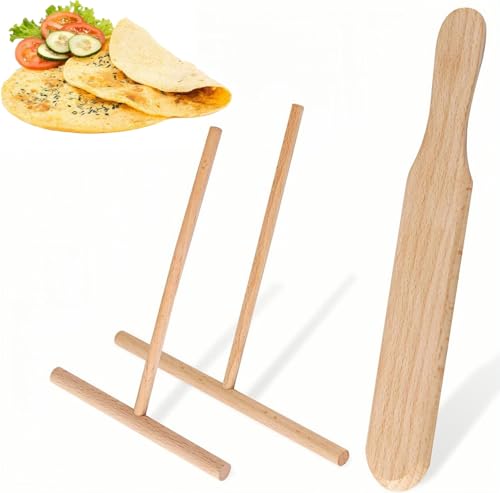 Heanvmyss 3PCS Wooden Pancake Rakes,Crepes Verteiler aus Buchenholz,T Form Krepp Streuer und Spatel,Holz Crepe Küchenspatel,Crêpe Turner für Zuhause Backen Pfannkuchen von Heanvmyss