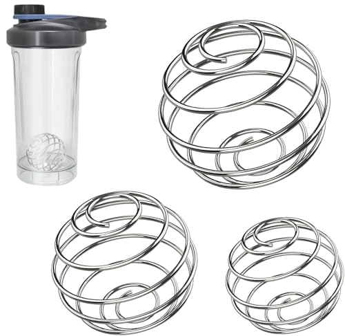Heanvmyss Edelstahl Shaker Kugel,3 Stück Protein Klein Shaker,Stainless Steel Blender Mixing Ball,Metall Frühling Kugeltyp Wire Whisk Flaschenmischer Ball für Sport Fitness(3 Größen) von Heanvmyss