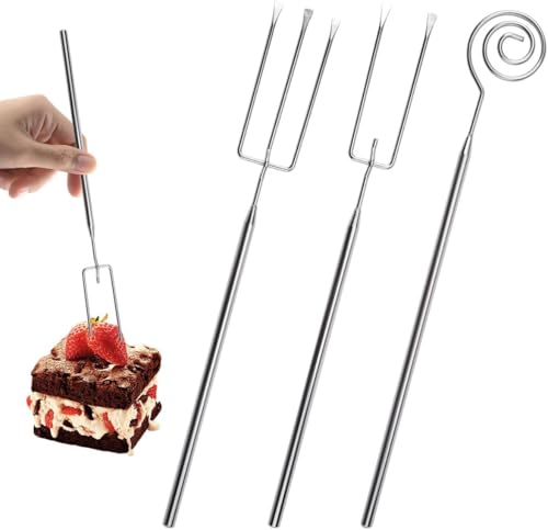 Heanvmyss Schokolade Pralinengabel,3 Stück Käsefondue Gabeln,Tauchgabel Set,Edelstahl Schokolade Pralinen Besteck für Handgefertigte Pralinen,Käse,Süßigkeiten,DIY von Heanvmyss