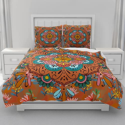 Hearda 2/3 Teilig Bettwäsche Set - Kissenbezug 80x80 cm & Bettbezug mit Reißverschluss, 3D Mandala Drucken Mikrofaser Weich Bequem Bettwäsche-Sets für Kinder Teenager (Orange,135x200cm) von Hearda