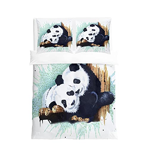 Hearda 2/3 Teilig Bettwäsche Set - Kissenbezug 80x80 cm & Bettbezug mit Reißverschluss, 3D Panda Drucken Mikrofaser Weich Bequem Bettwäsche Sets für Kinder Teenager (Embrace,135x200cm) von Hearda