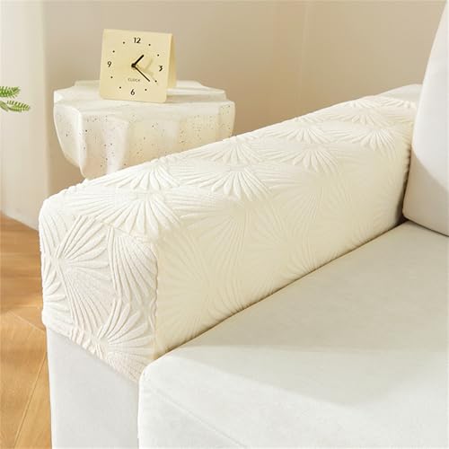 Hearda 2/4/6 Stück Elastische Armlehnenbezüge, Blätter-Jacquard Couch Armlehnenschoner, Stretch Abnehmbar Sesselbezug rutschfest Sesselschoner Armkappen für Stühle Sofas Sessel (Weiß,2PC) von Hearda