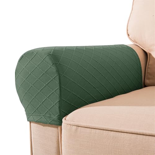 Hearda 2/4/6 Stück Elastische Armlehnenbezüge, Jacquard Couch Armlehnenschoner, Stretch Abnehmbar Sesselbezug rutschfest Sesselschoner Armkappen für Sofas Sessel Möbelschutz (Grün,4 Stück) von Hearda