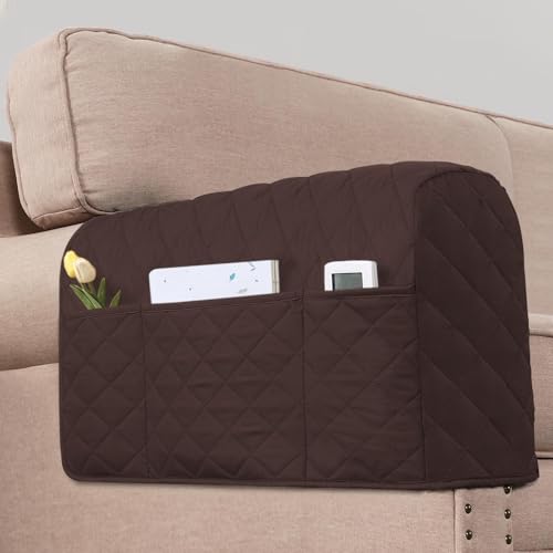 Hearda 2 Stück Elastische Armlehnenbezüge Couch Armlehnenschoner mit 3 Taschen, Stretch Abnehmbar Sesselbezug rutschfest Sesselschoner Armkappen für Stühle Sofas Sessel (Dunkelbraun) von Hearda