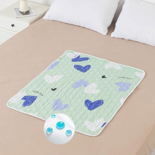 Hearda 2 Stück Inkontinenzunterlage Waschbar, Drucke Inkontinenz Bettunterlage wasserdichte für Kinder und Senioren Atmungsaktive 4 Schichten Saugfähig Matratzenauflage (Mintgrün,50x70cm) von Hearda