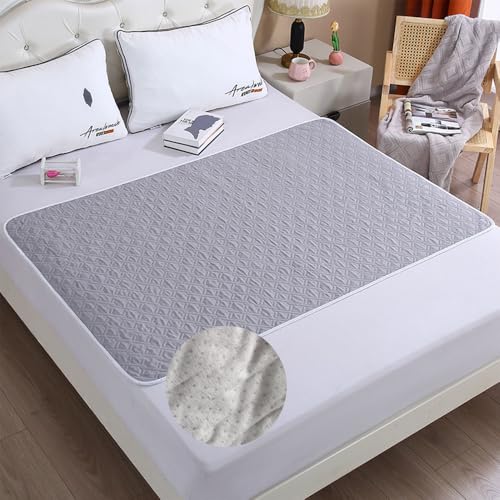 Hearda 2 Stück Inkontinenzunterlage Waschbar, Volltonfarbe Anti Rutsch Inkontinenz Bettunterlage wasserdichte für Kinder und Senioren Atmungsaktive Saugfähig Matratzenauflage (Hellgrau,100x150cm) von Hearda