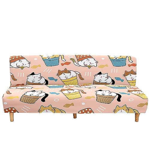 Hearda 3D Ohne Armlehne Sofahusse Stretch,überzug Armlose Sofabettüberzug Sofa Abdeckung,Sofa Überzug Armloser Möbel Protector mit Elastischer Boden für Faltendes Schlafsofa (Katze 1,120-150cm) von Hearda