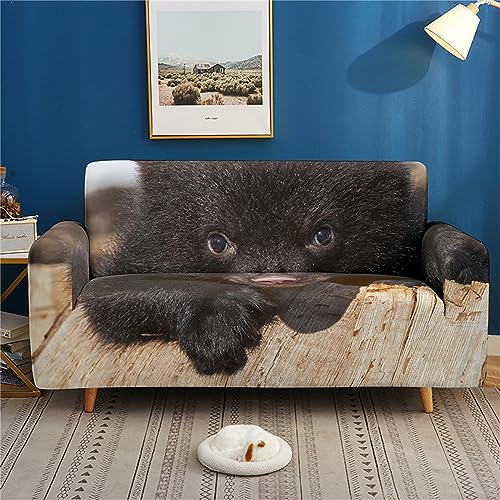 Hearda 3D Sofabezug Stretch 1 2 3 4 Sitzer, Elastische Antirutsch Couchbezug Waschbar Universal Weich Sofaüberwurf für Sofaüberwurf Möbelschutz (Schwarzer Hund,4 Plätze) von Hearda