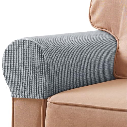 Hearda 4/2 Stück Elastische Armlehnenbezüge, Einfachheit Couch Armlehnenschoner, Stretch Abnehmbar Sesselbezug rutschfest Sesselschoner Armkappen für Stühle Sofas Sessel (Hellgrau,2 Stück) von Hearda