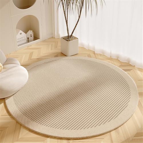 Hearda 60/80/100/120 cm Teppich Rund, Einfach Kurzplüsch Reppich Schlafzimmer Innenbereich Runder Teppich, Waschbarer rutschfest Teppich, Flur Teppich,fürs Wohnzimmer,Büro (Khaki Streifen,100cm) von Hearda