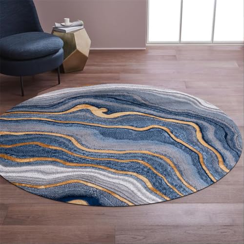 Hearda Abstrakter Stil Teppich Rund, Reppich Schlafzimmer mit Vernähte Kanten, Innenbereich Runder Teppich, Waschbarer rutschfest Teppich, Flur Teppich,fürs Wohnzimmer,Büro (80cm,Marineblau) von Hearda