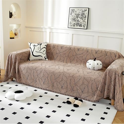Hearda Chenille Sofa Überwurfdecke,Pflanze Blatt Sofaüberwurf Decke Couch Überwürf Couchdecke Überwurf mit Quasten Reversibel Sofadecke 1 2 3 4 Sitzer Couchdecke Sessel Decke (180x230cm,Hellbraun) von Hearda