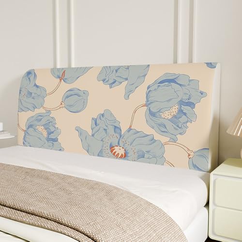 Hearda Einfach Bett Kopfteil Bezug, Weicher Strecken Bett Kopfteil Hussen, Staubdicht Bettkopfteil Husse, Verdickt All-Inclusive Bettkopfteil Bezug für Schlafzimmer (180cm,Blaue Blume) von Hearda