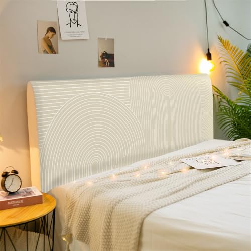 Hearda Einfach Modern Bett Kopfteil Bezug, Strecken Bett Kopfteil Hussen, Staubdicht Bettkopfteil Verdickt All-Inclusive Bettkopfteil Bezug für Schlafzimmer Bett Dekor Kopfteil (150cm,Weiße Streifen) von Hearda