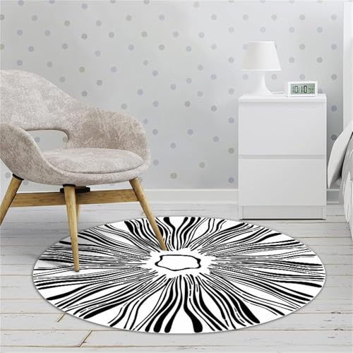 Hearda Einfaches Schwarz-Weiß Teppich Rund Reppich Schlafzimmer, Waschbarer Innenbereich Runder Teppich, rutschfest Flur Carpet, fürs Wohnzimmer, Büro Dekorieren (Weiß,120cm) von Hearda