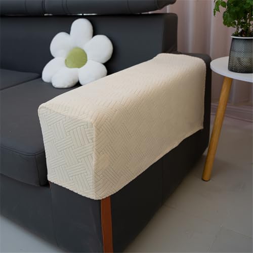 Hearda Elastische Armlehnenbezüge Couch Armlehnenschoner, 2 Stück Abnehmbar Sesselbezug Stretch rutschfest Sesselschoner Armkappen für Stühle Sofas Sessel (Creme A) von Hearda