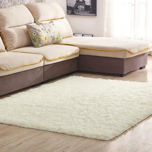 Hearda Flauschige Teppiche Wohnzimmer, Shaggy Teppich Hochflor Modern Große Weich Wohnzimmerteppich Langflor Plüsch mit rutschfest Unterseite Waschbar für Schlafzimmer (Weiß A,140x200cm) von Hearda