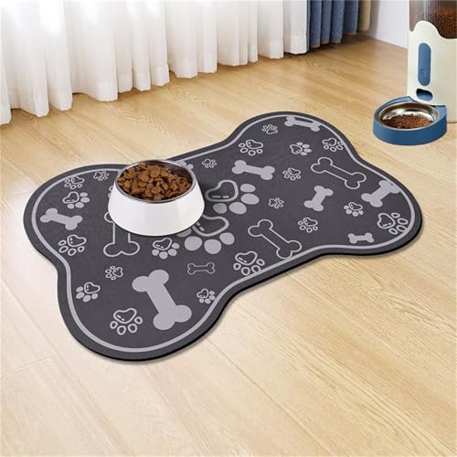 Hearda Futtermatte Hund rutschfest, Knochen Form Napfunterlage Hund Saugfähig Katzen Futternapf Unterlage Schnelltrocknend Unterlage Katzennapf Futternapf Matte (20x30cm,Dunkelgrau) von Hearda