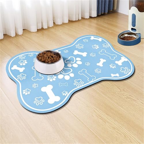 Hearda Futtermatte Hund rutschfest, Knochen Form Napfunterlage Hund Saugfähig Katzen Futternapf Unterlage Schnelltrocknend Unterlage Katzennapf Futternapf Matte (60x90cm,Blau) von Hearda