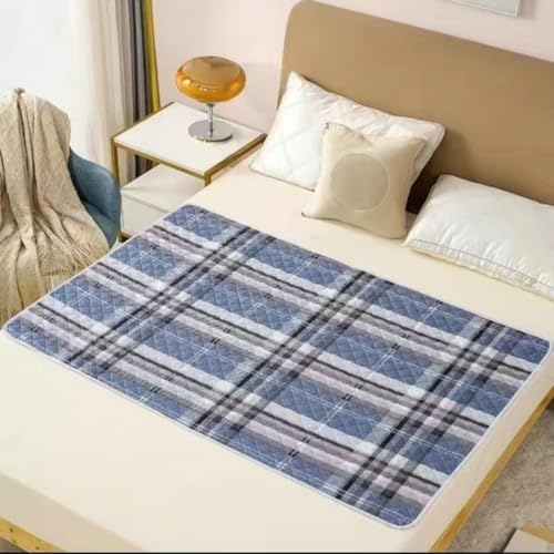 Hearda Inkontinenzunterlage Waschbar Saugfähig Inkontinenz Bettunterlage für Kinder Senioren Retro-Karomuster Atmungsaktive Wasserdicht Matratzenauflage Matratzenschutz (Blau,80x120cm) von Hearda