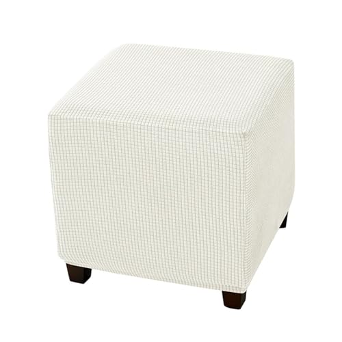 Hearda Jacquard Ottomane Bezug Quadratisch,Stretch Ottomane Hocker Bezug mit rutschfest Elastischer Boden Staubdicht Hockerbezug Waschbar Abdeckung für Hocker Fußhocker (Weiß,Einheitsgröße) von Hearda