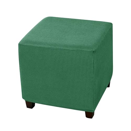 Hearda Jacquard Ottomane Bezug Quadratisch,Stretch Ottomane Hocker Bezug mit rutschfest Elastischer Boden Staubdicht Hockerbezug Waschbar Abdeckung für Hocker Fußhocker (Dunkelgrün,Einheitsgröße) von Hearda