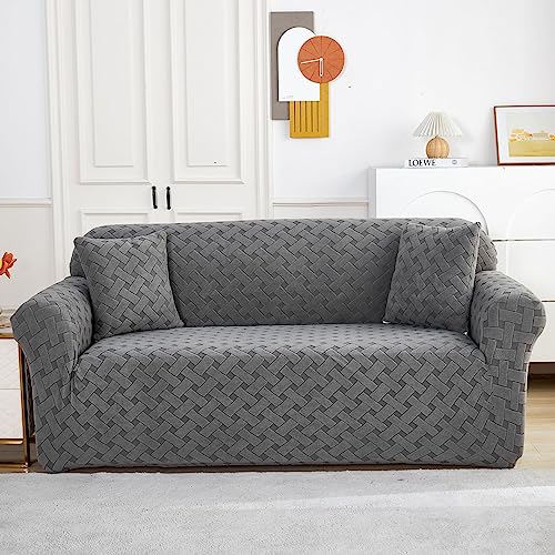Hearda Jacquard Sofabezug Stretch 1 2 3 4 Sitzer, Elastische Antirutsch Couchbezug Waschbar Universal Weich Sofaüberwurf für Sofaüberwurf Möbelschutz (2-Seater,Anthrazit) von Hearda