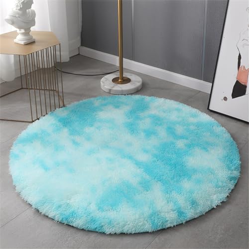 Hearda Langflor Teppich Rund Wohnzimmer, Klassischer Stil Soft Shaggy Teppich Runder, Flauschiger Kinderzimmer Teppiche, Waschbarer Schlafzimmer Carpet, Wohnzimmerteppich (Blau,40cm) von Hearda