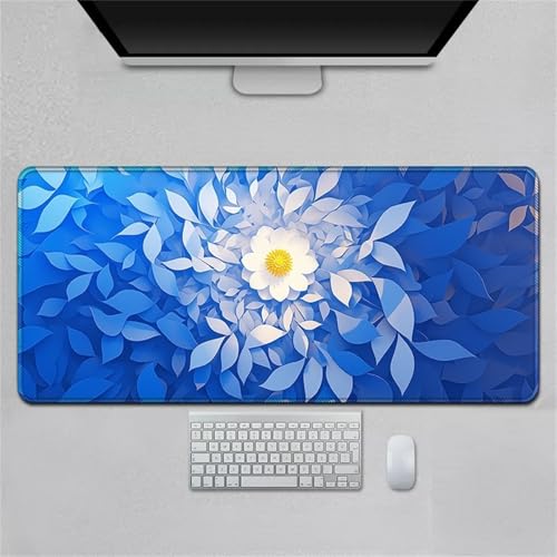 Hearda Mauspad XXL/XL/L, Pastorale Blumen Gaming Mauspad, Mauspad mit Anti-Rutsch Gummiboden, Vernähte Kanten Mousepad, Abstraktes Mouse pad für Büro, Zuhause (Blau,800x300x3mm) von Hearda