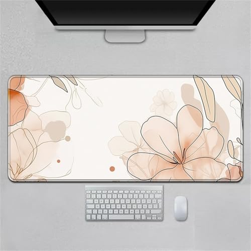 Hearda Mauspad XXL/XL/L, Pastorale Blumen Gaming Mauspad, Mauspad mit Anti-Rutsch Gummiboden, Vernähte Kanten Mousepad, Abstraktes Mouse pad für Büro, Zuhause (Orange,600x300x3mm) von Hearda