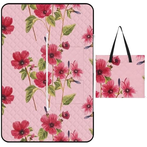 Hearda Mehrfarbige Blumen Faltbar Picknickdecke, Sandfrei Picknickdecke Wasserdicht Isoliert, Outdoor Groß Klein Maschinenwaschbar Strandmatte, für Picknick, Camping Teppich (Rot,150x150cm) von Hearda