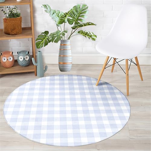 Hearda Mehrfarbiges Karomuster Teppich Rund, Reppich Schlafzimmer, Flanell Innenbereich Runder Teppich, Waschbarer rutschfest Teppich, fürs Wohnzimmer, Kinderzimmer (80cm,Lavendel) von Hearda
